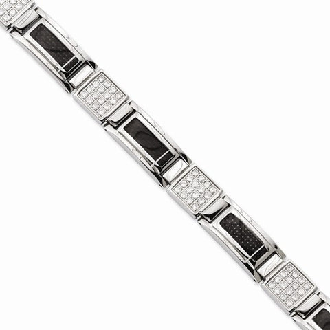 Stainless Steel Black Carbon Fiber & Cz Bracelet