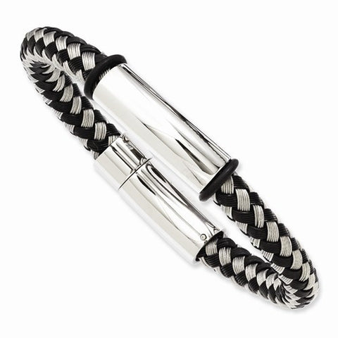 Stainless Steel Black & Grey Wire Polished Bracelet