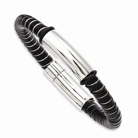 Stainless Steel Black Leather Bracelet