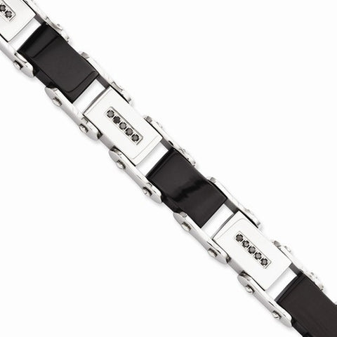 Stainless Steel Black-Plated with Black Diamonds Bracelet