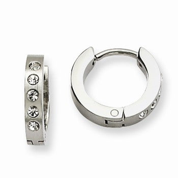 Stainle Steel CZ Hinged Hoop Earrings