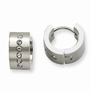 Stainle Steel CZ Hinged Hoop Earrings