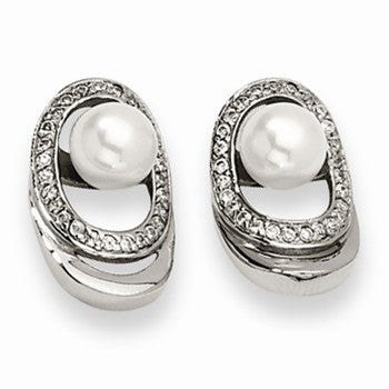Stainle Steel Cultured Pearl CZ Earrings