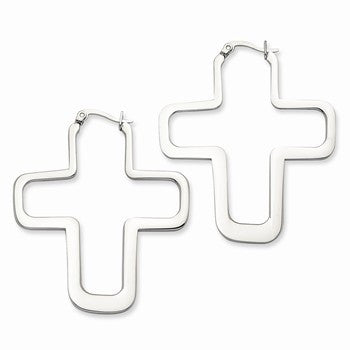 Stainle Steel Polished Cross Hoop Earrings