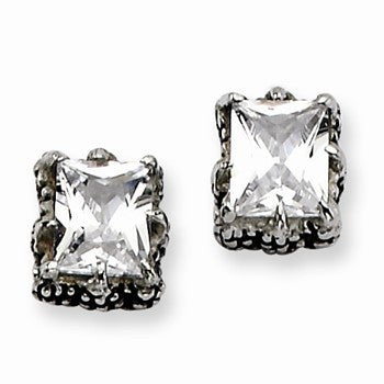 Stainle Steel Antiqued CZ Post Earrings