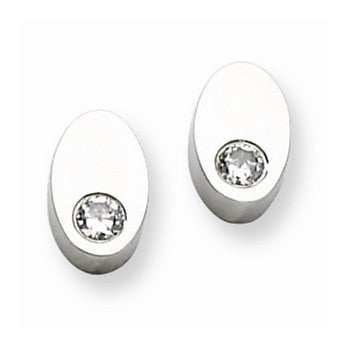 Stainle Steel CZ Polished Oval Post Earrings