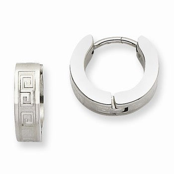 Stainle Steel Greek Key Hinged Hoop Earrings