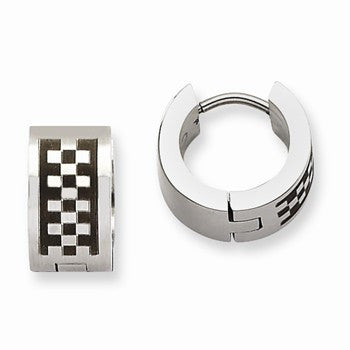 Stainle Steel Checkerboard Pattern Hinged Hoop Earrings