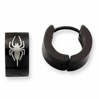 Stainle Steel Spider Black IP Plated Hinged Hoop Earrings