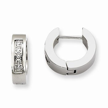 Stainle Steel CZ Polished Round Hinged Hoop Earrings