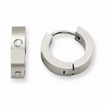 Stainle Steel CZ Brushed Hinged Hoop Earrings