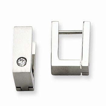 Stainle Steel CZ Brushed Polished Hinged Square Hoop Earrings