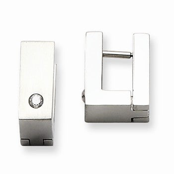 Stainle Steel CZ Brushed Polished Square Hinged Hoop Earrings