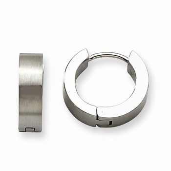 Stainle Steel Brushed Polished Round Hinged Hoop Earrings