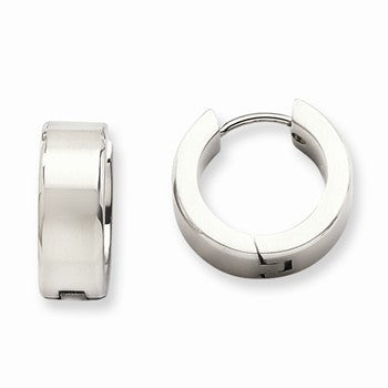 Stainle Steel Polished Brushed Round Hinged Hoop Earrings
