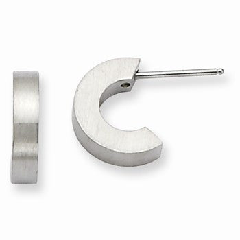 Stainle Steel Brushed Polished Half Hoop Post Earrings
