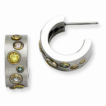 Stainle Steel Multicolor CZs Yellow IP-plated Post Earrings