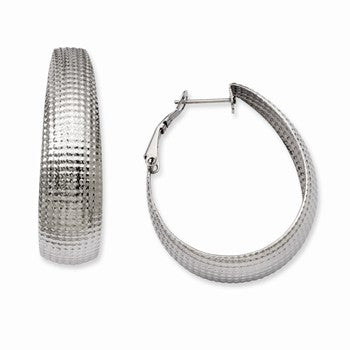 Stainle Steel Textured Oval Hoop Earrings