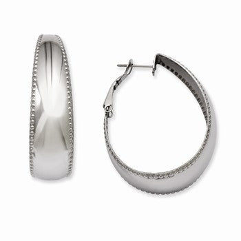 Stainle Steel Textured Edge 40mm Oval Hoop Earrings