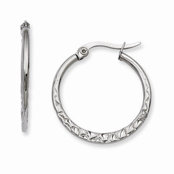 Stainle Steel 20mm Textured Hoop Earrings