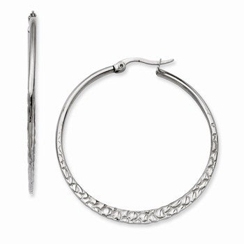 Stainle Steel 40mm Textured Hoop Earrings
