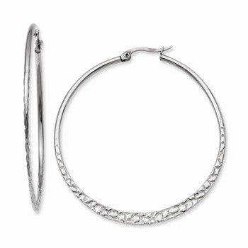 Stainle Steel 50mm Textured Hoop Earrings