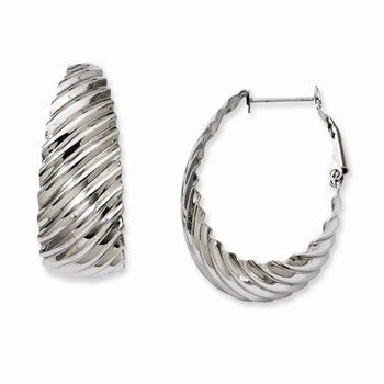 Stainle Steel 35mm Textured Oval Hoop Earrings