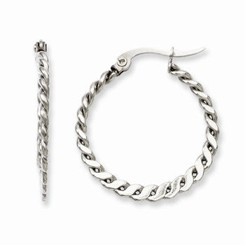 Stainle Steel 23mm Textured Hoop Earrings