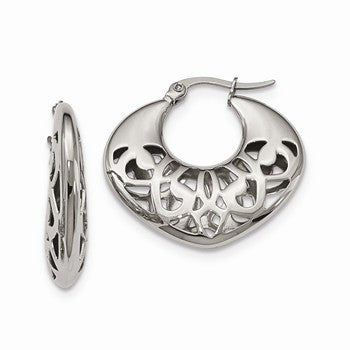 Stainle Steel 30mm Fancy Cutout Hoop Earrings