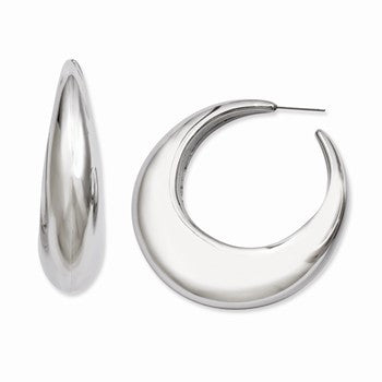 Stainle Steel Polished Hollow Half Hoop Post Earrings