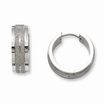 Stainle Steel Polished Laser Cut Hinged Hoop Earrings