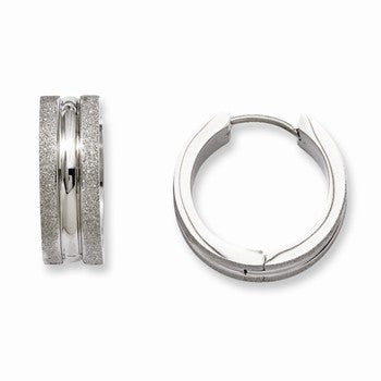 Stainle Steel Polished Laser Cut Hinged Hoop Earrings