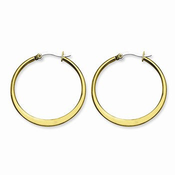 Stainle Steel Gold IP plated Tapered 34mm Hoop Earrings
