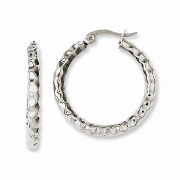 Stainle Steel Polished Textured Hoop Earrings