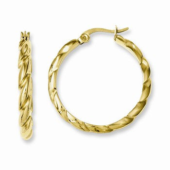 Stainle Steel Yellow IP-plated Textured Hoop Earrings