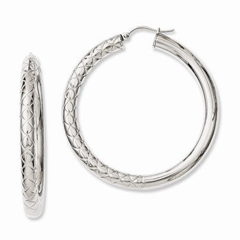 Stainle Steel Half Textured Polished Hollow Hoop Earrings
