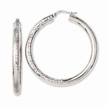 Stainle Steel Half Textured Polished Hollow Hoop Earrings