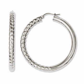 Stainle Steel Half Textured Polished Hollow Hoop Earrings
