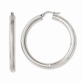 Stainle Steel Half Textured Polished Hollow Hoop Earrings