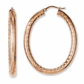 Stainle Steel Pink IP-plated Textured Hollow Oval Hoop Earrings