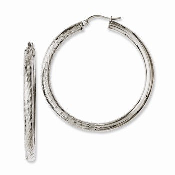 Stainle Steel Half Textured Polished Hollow Hoop Earrings