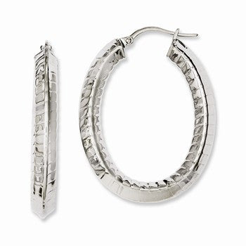 Stainle Steel Textured Hollow Oval Hoop Earrings