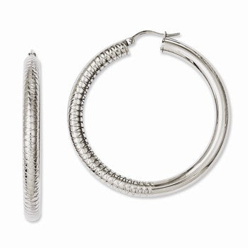 Stainle Steel Half Textured Polished 40mm Hollow Hoop Earrings