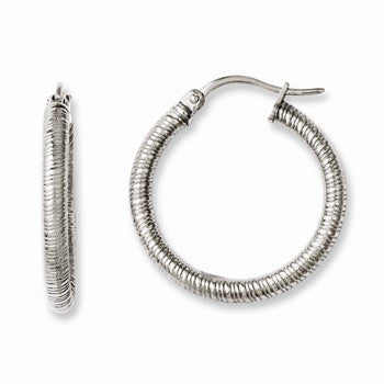 Stainle Steel Textured 20mm Hollow Hoop Earrings