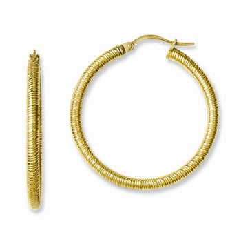 Stainle Steel Yellow IP-plated Textured Hollow Hoop Earrings