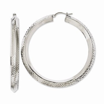 Stainle Steel Textured Knife Edge 50mm Hollow Hoop Earrings