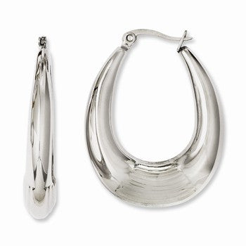 Stainle Steel Polished w/Textured Middle Hollow Oval Hoop Earrings