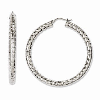 Stainle Steel Textured Polished Hollow 45mm Hoop Earrings