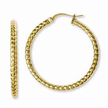 Stainle Steel Yellow IP-plated Textured Hollow Hoop Earrings