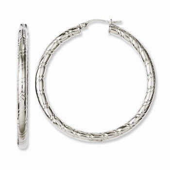 Stainle Steel Textured Polished Hollow Hoop Earrings
